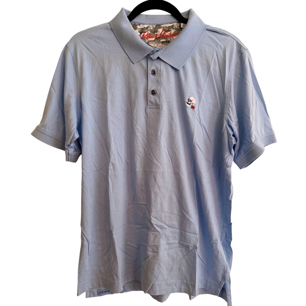 Robert Graham Light Blue Streetwear Polo Shirt Large Skull Embroidered Designer
